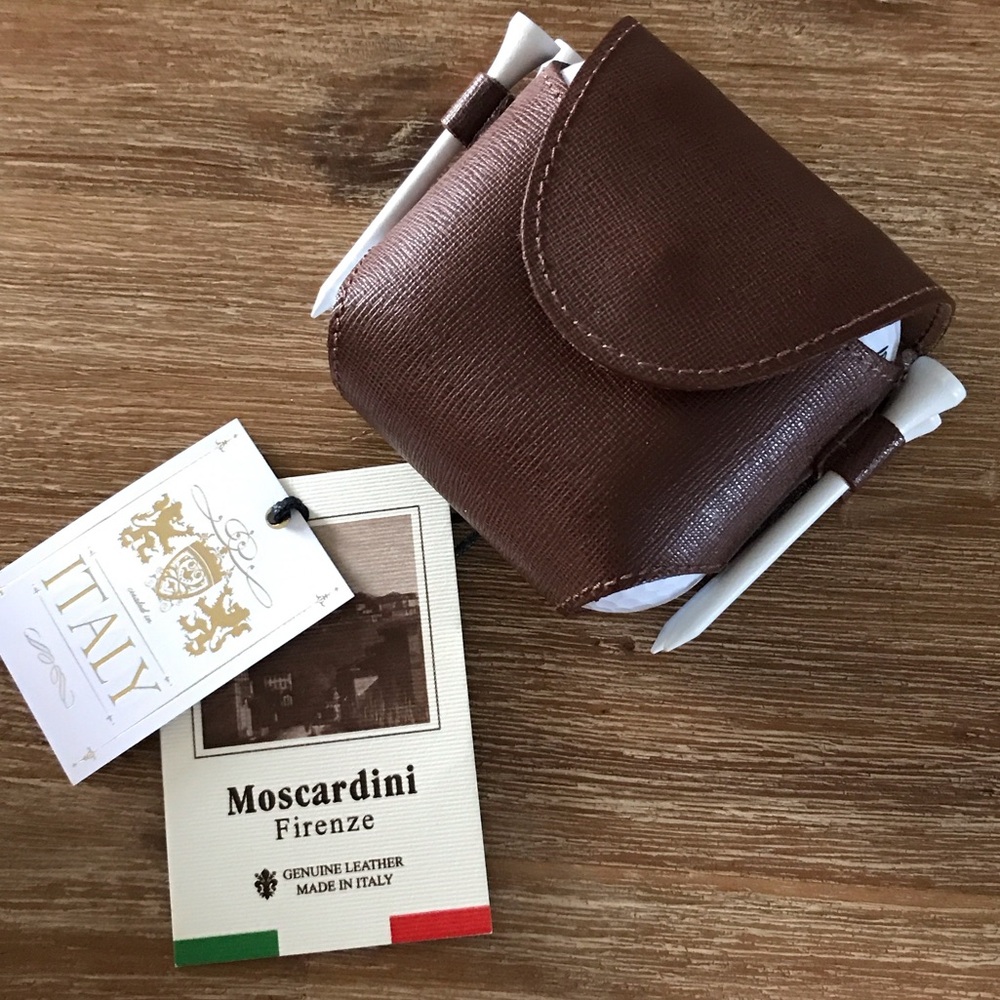 Moscardini Italian made leather golf ball and tee case NWT